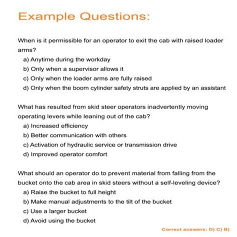 skid steer test answers|front end loader test questions.